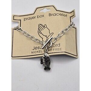 Silver Tone Christian Prayer Box Necklace with Fish Charm